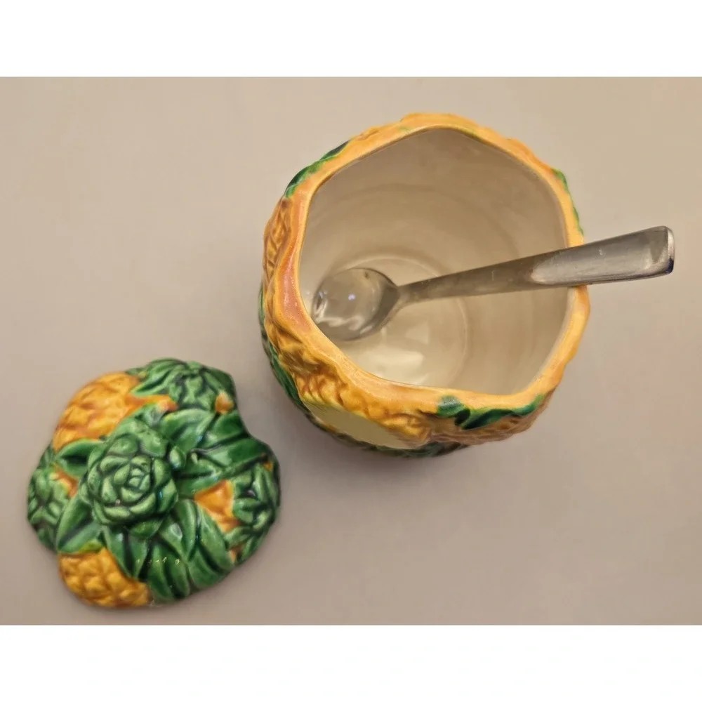 Jelly Jar. Vintage Pineapple Design With Serving Spoon Japan 1920 To 1950's‎